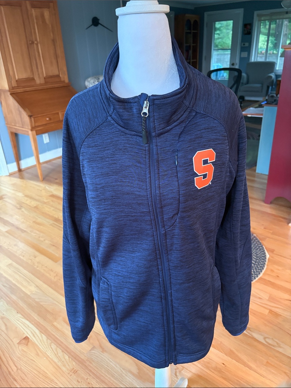 Navy Soace Dye Full-Zip Jacket with Orange 'S' Chest Patch
